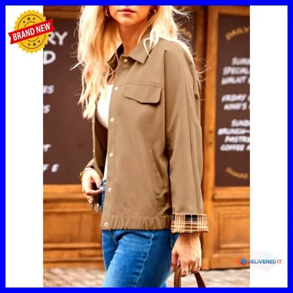 Oversized Snap Button Casual Jacket Lightweight Chic Fall Outerwear